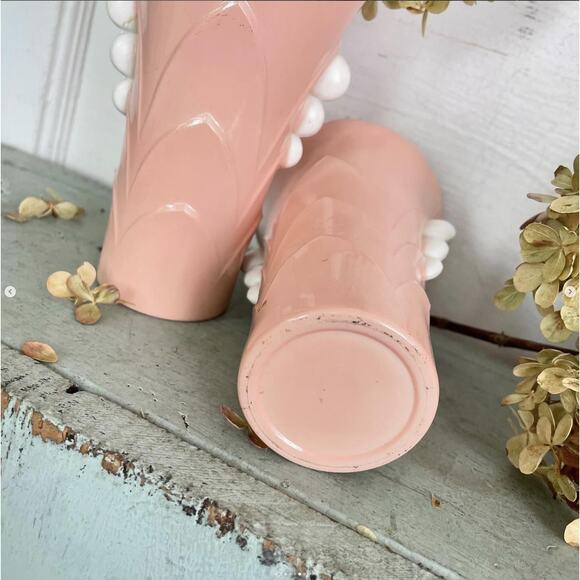 Vintage Anchor Hocking Fire King Vitrock Pink White Tulip Glass Vase CHOICE ONE - Picture 6 of 7